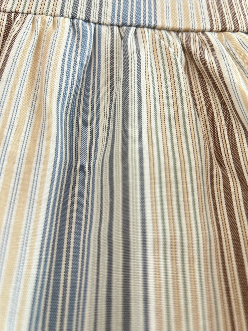 PERCH Striped Tiered Flutter Sleeve Mini Dress Blue & Taupe Flowy Babydoll Dress - Picture 9 of 16
